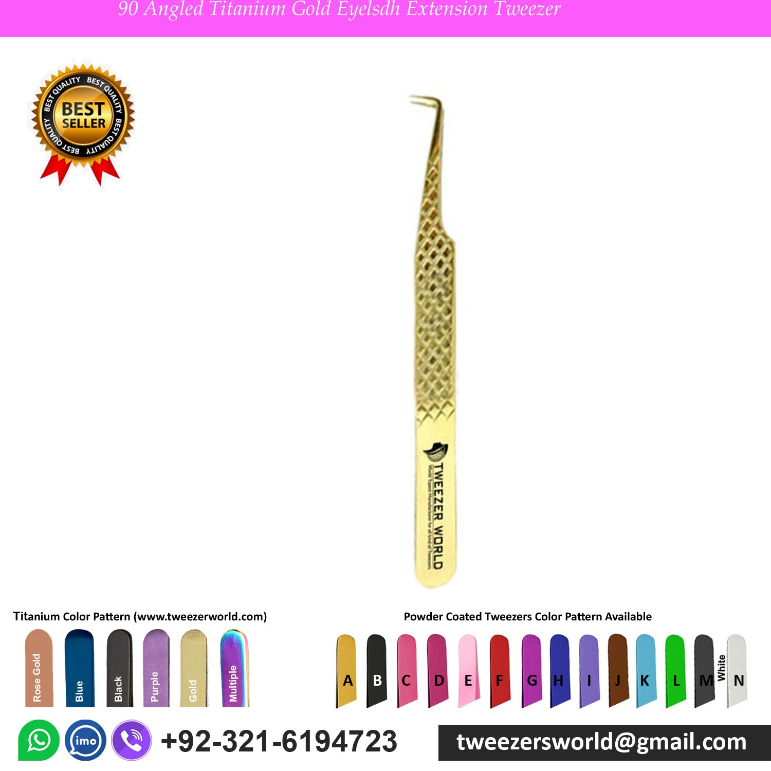 90 Angled Titanium Gold Eyelash Extension Tweezer