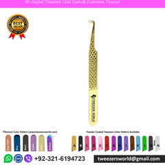 90 Angled Titanium Gold Eyelash Extension Tweezer