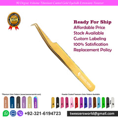 90 Degree Titanium Coated Gold Fiber Tip Eyelash Extension Tweezer for Professionals