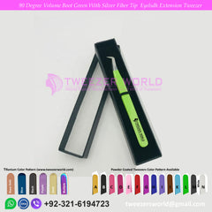 90 Degree Volume Boot Green With Silver Fiber Tip  Eyelash Extension Tweezer