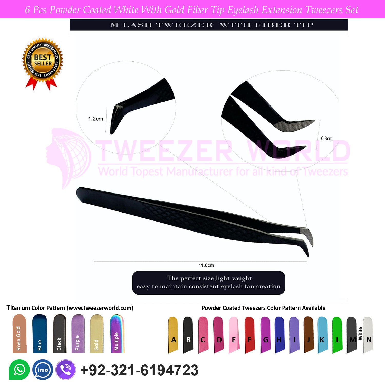 Plasma Coated Black With Fiber Tip Eyelash Extension Tweezers Set