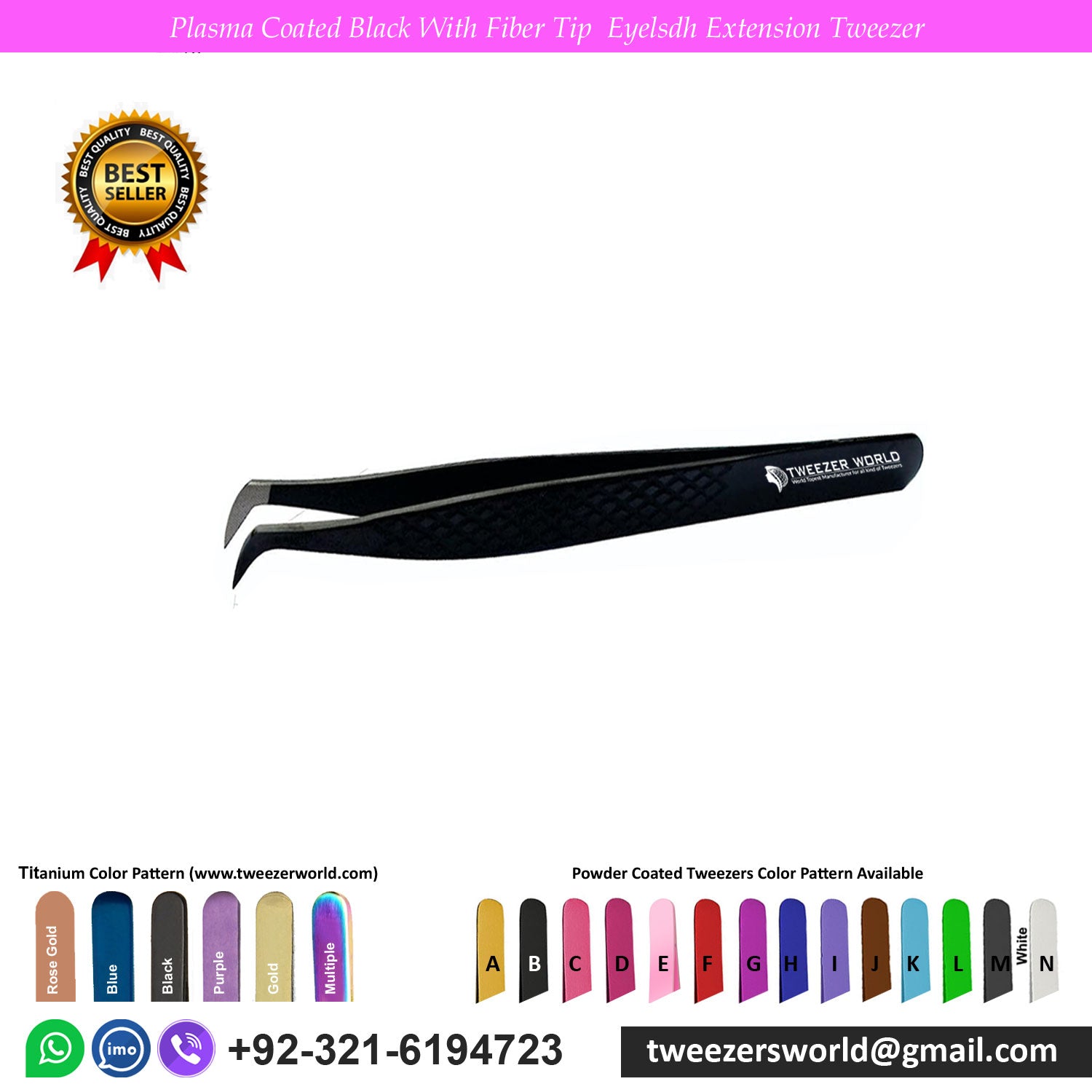 Plasma Coated Black With Fiber Tip Eyelash Extension Tweezers Set