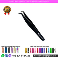 Plasma Coated Black With Fiber Tip Eyelash Extension Tweezers Set