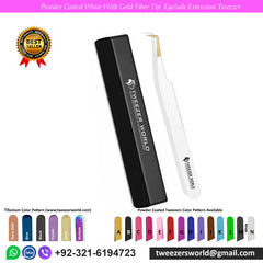 Powder Coated White with Fiber Tip Eyelash Extension Tweezers