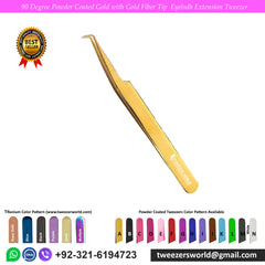 90 Degree Titanium Coated Gold Fiber Tip Eyelash Extension Tweezer for Professionals