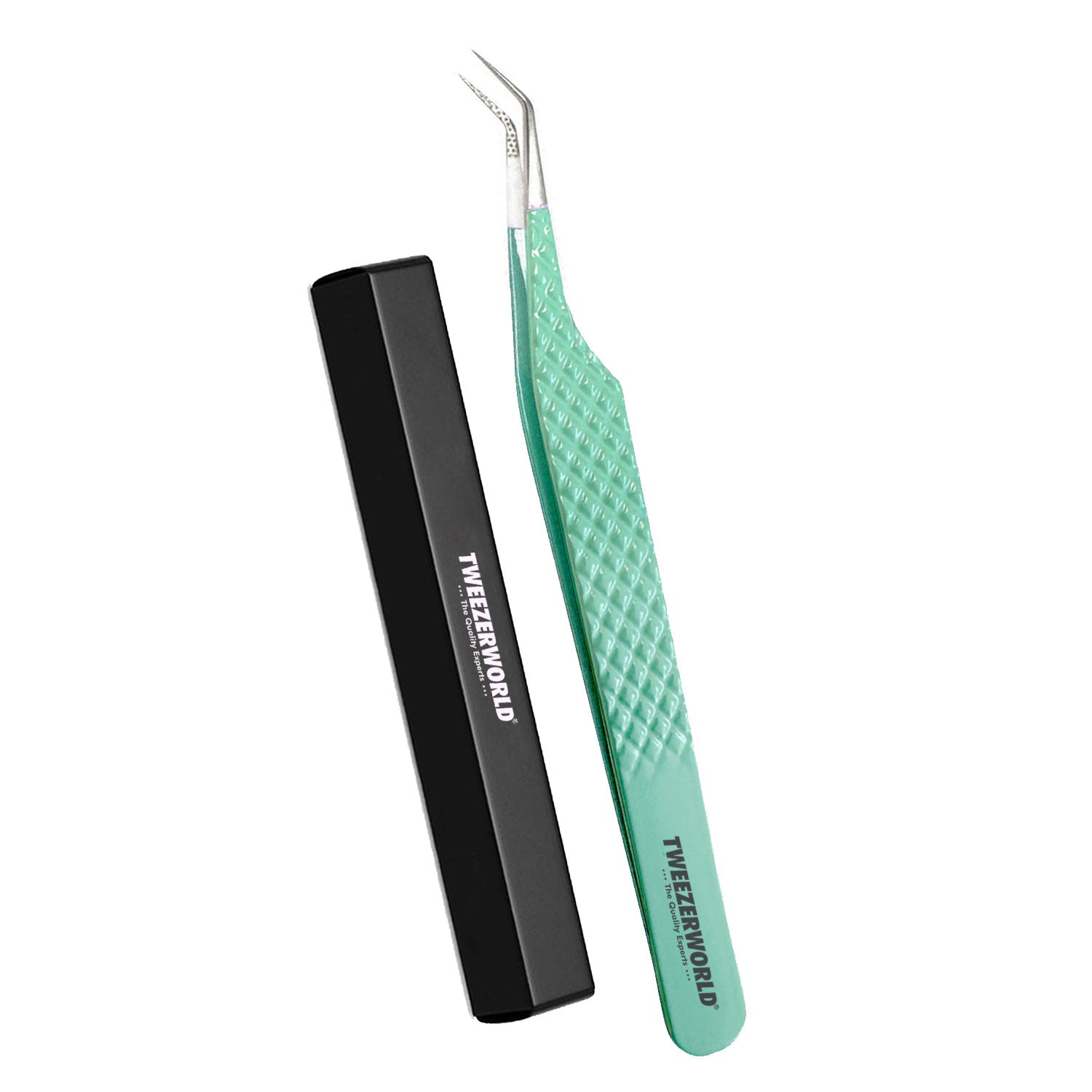 TWEEZER WORLD 45 Angle Green Lash Tweezers Fiber Tip Isolation