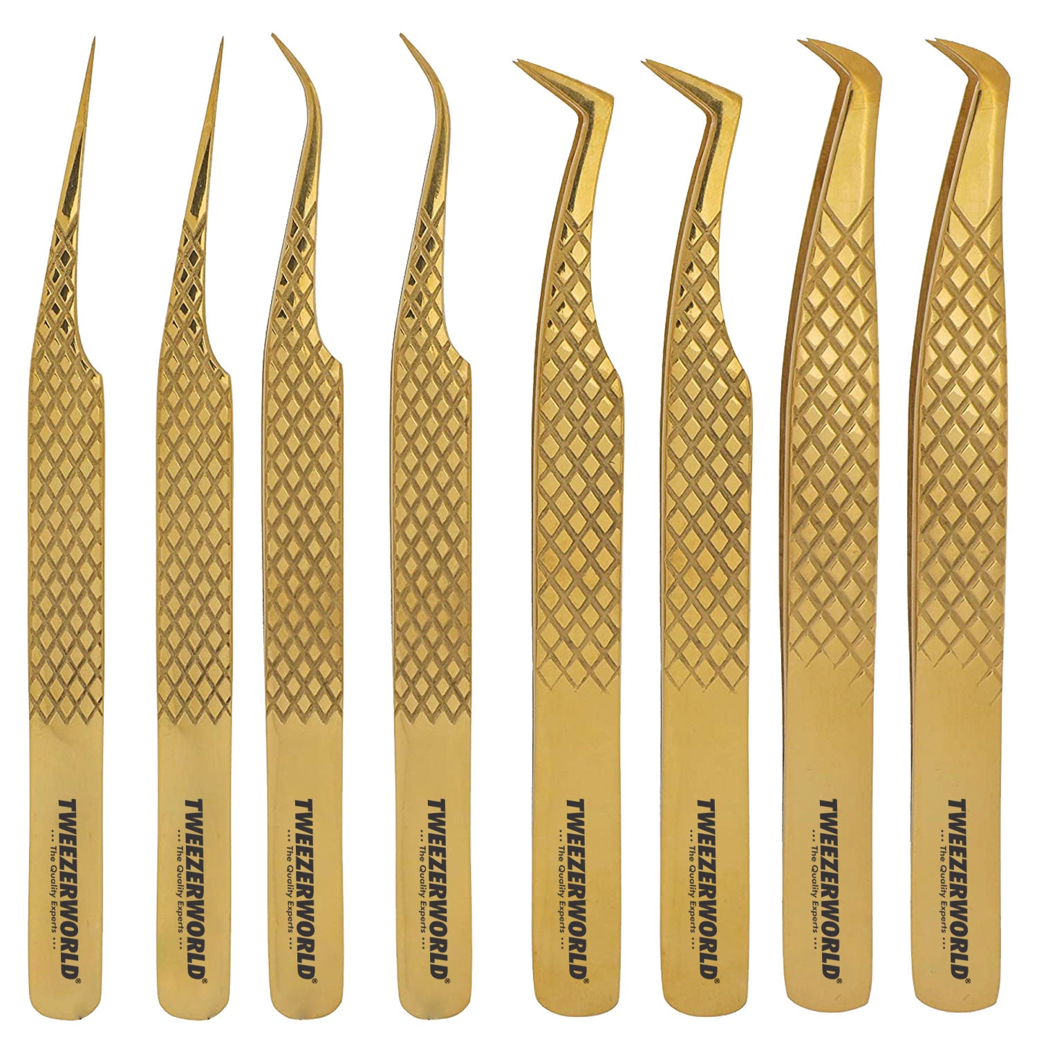 TWEEZER WORLD tweezers lashes Fiber Tip Lash Tweezers Gold 4pcs