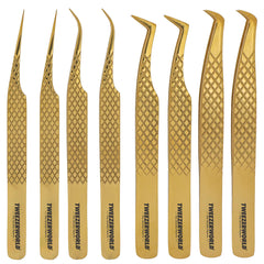 TWEEZER WORLD tweezers lashes Fiber Tip Lash Tweezers Gold 4pcs