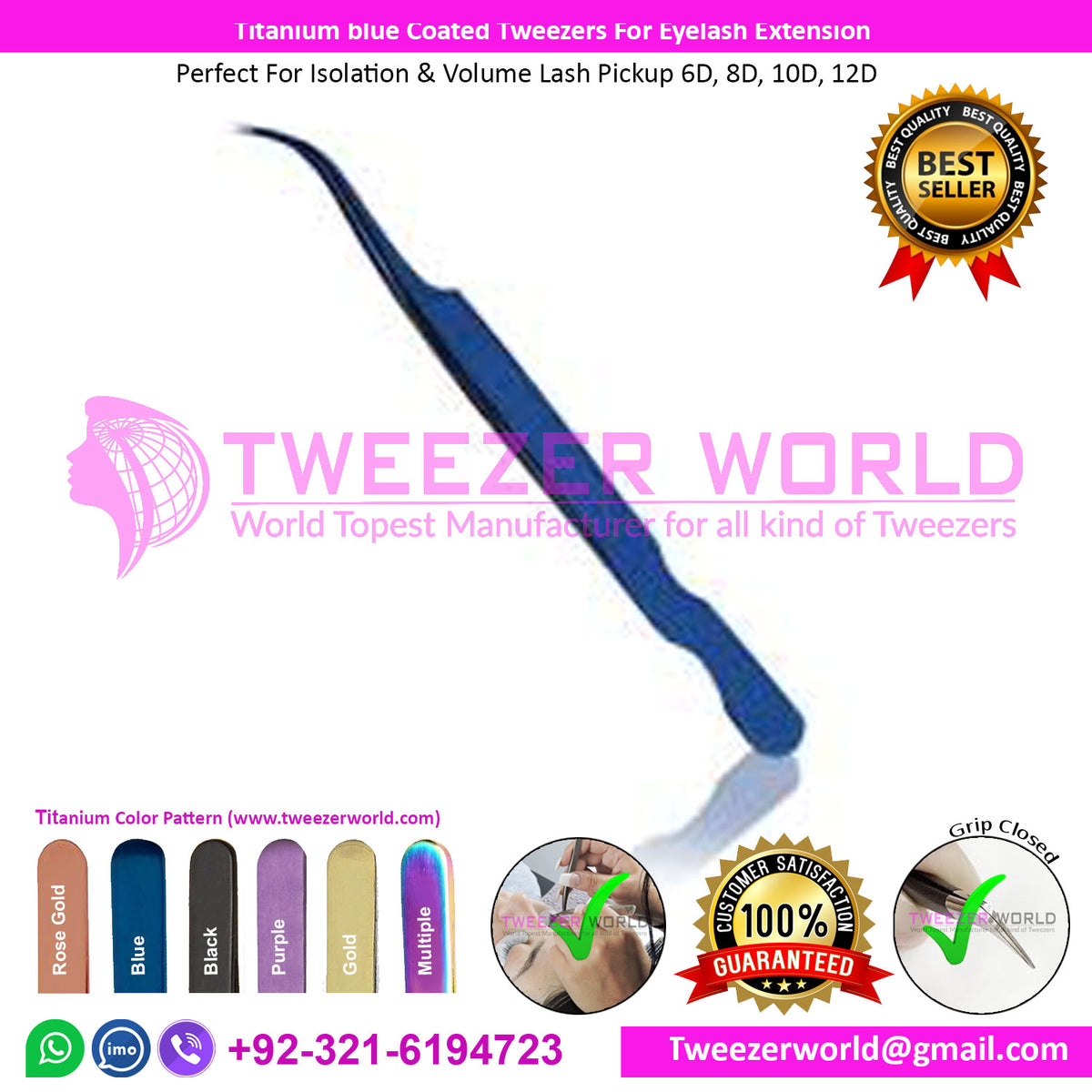 Titanium Blue Coated Tweezers For Eyelash Extension