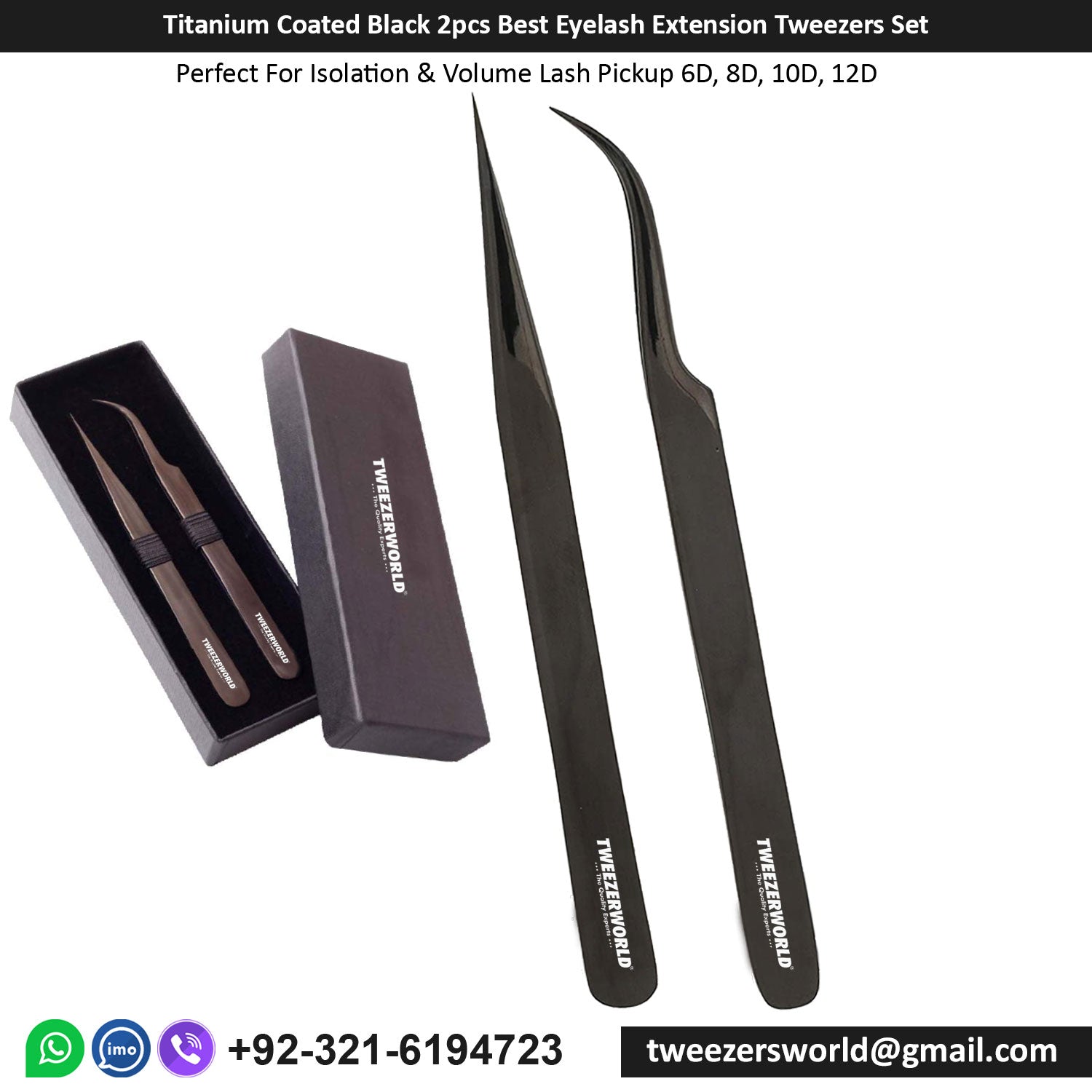 2pcs Best lash Extension Tweezers Black Handle with Case