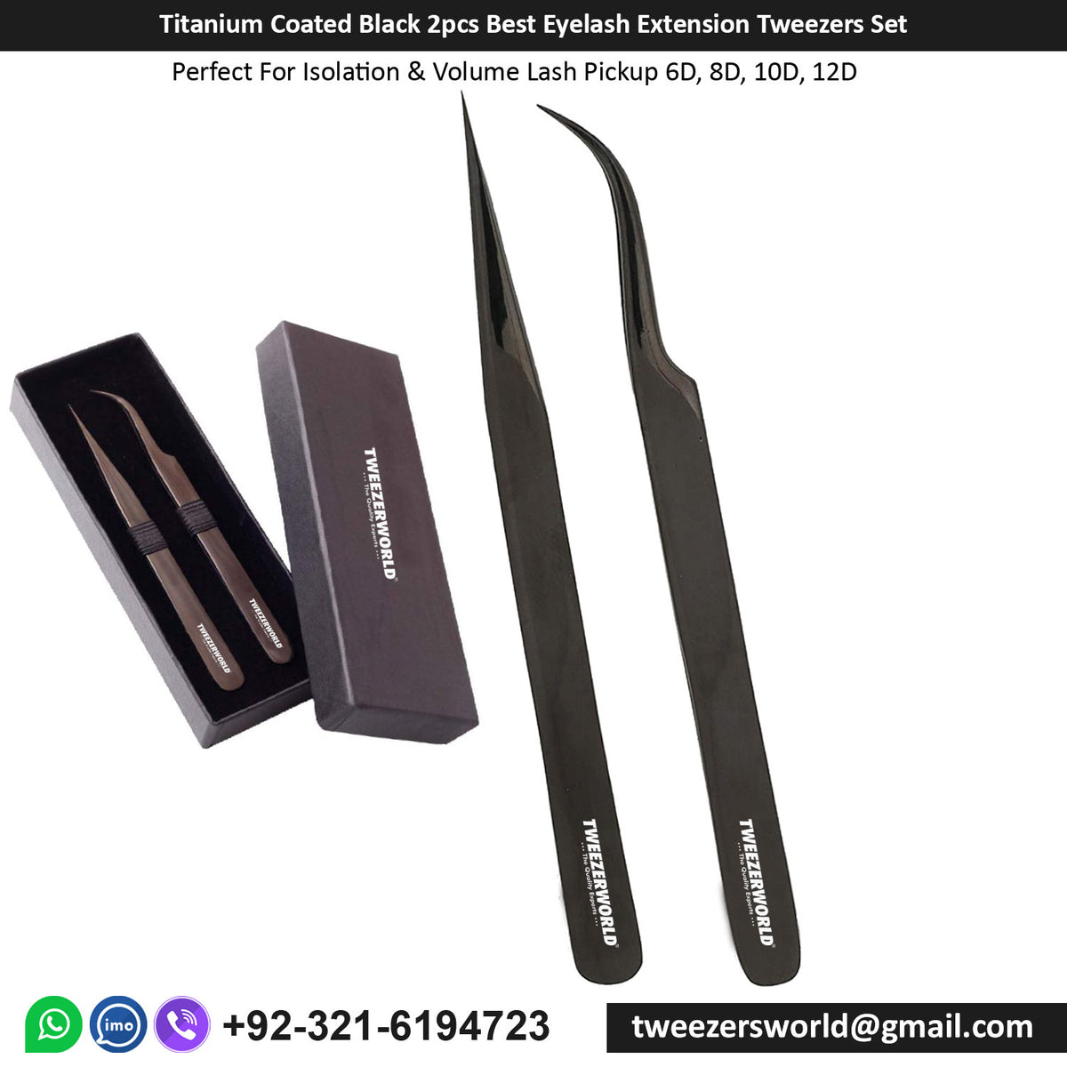 2pcs Best Eyelash Extension Tweezers Black Handle with Case