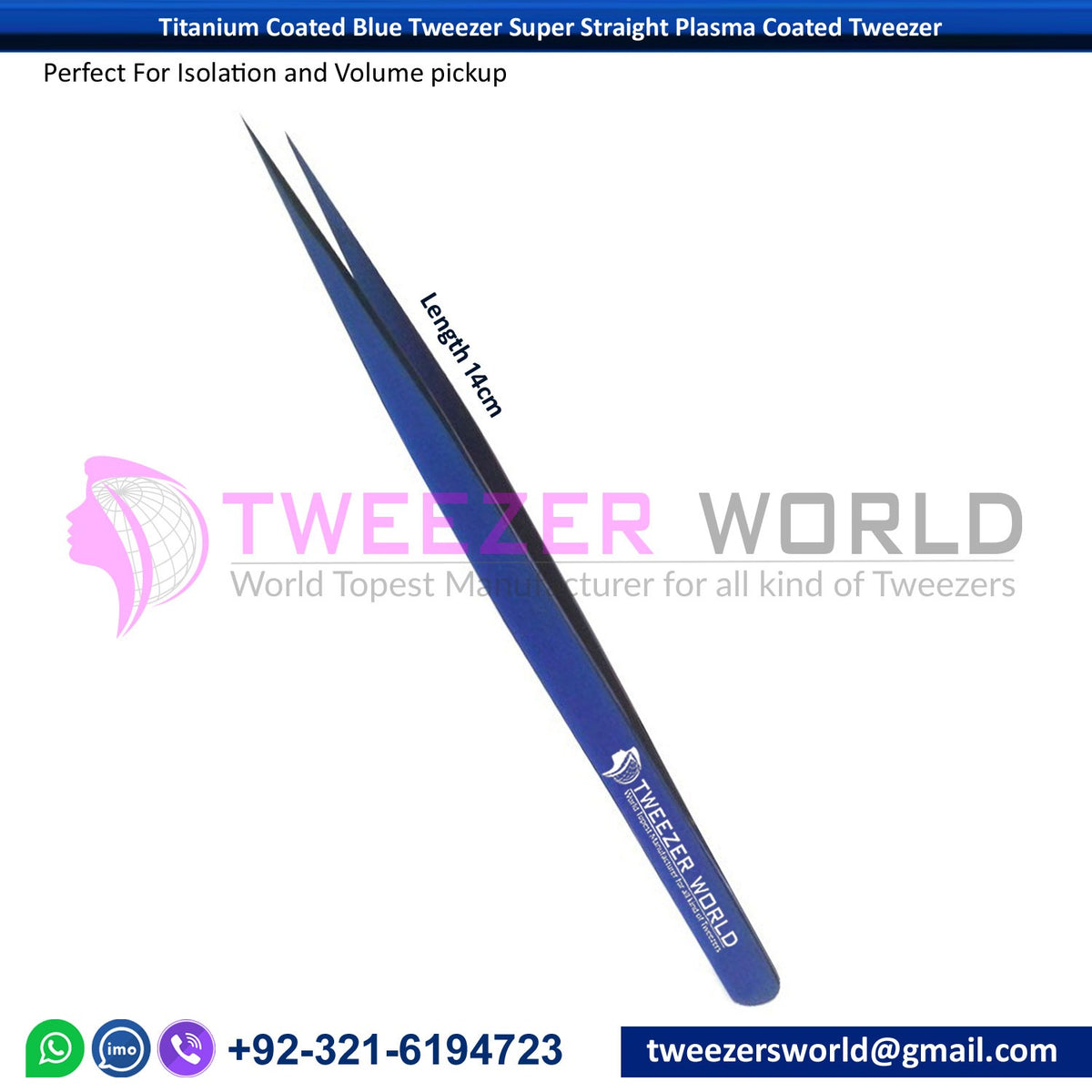 Titanium Coated Blue Tweezer Super Straight Plasma Coated Tweezer