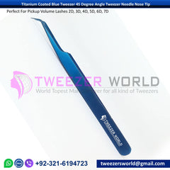 Titanium Coated Blue Tweezers, 45 Degree Angled Tweezers Needle Tip