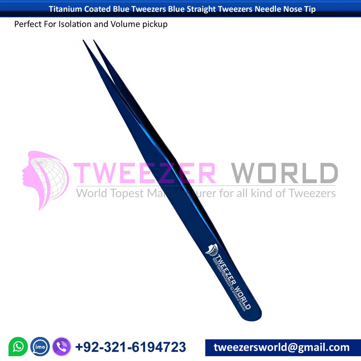 Titanium Coated Blue Tweezers Blue Straight Tweezers Needle Nose Tip