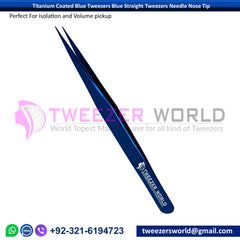 Titanium Coated Blue Tweezers Blue Straight Tweezers Needle Nose Tip