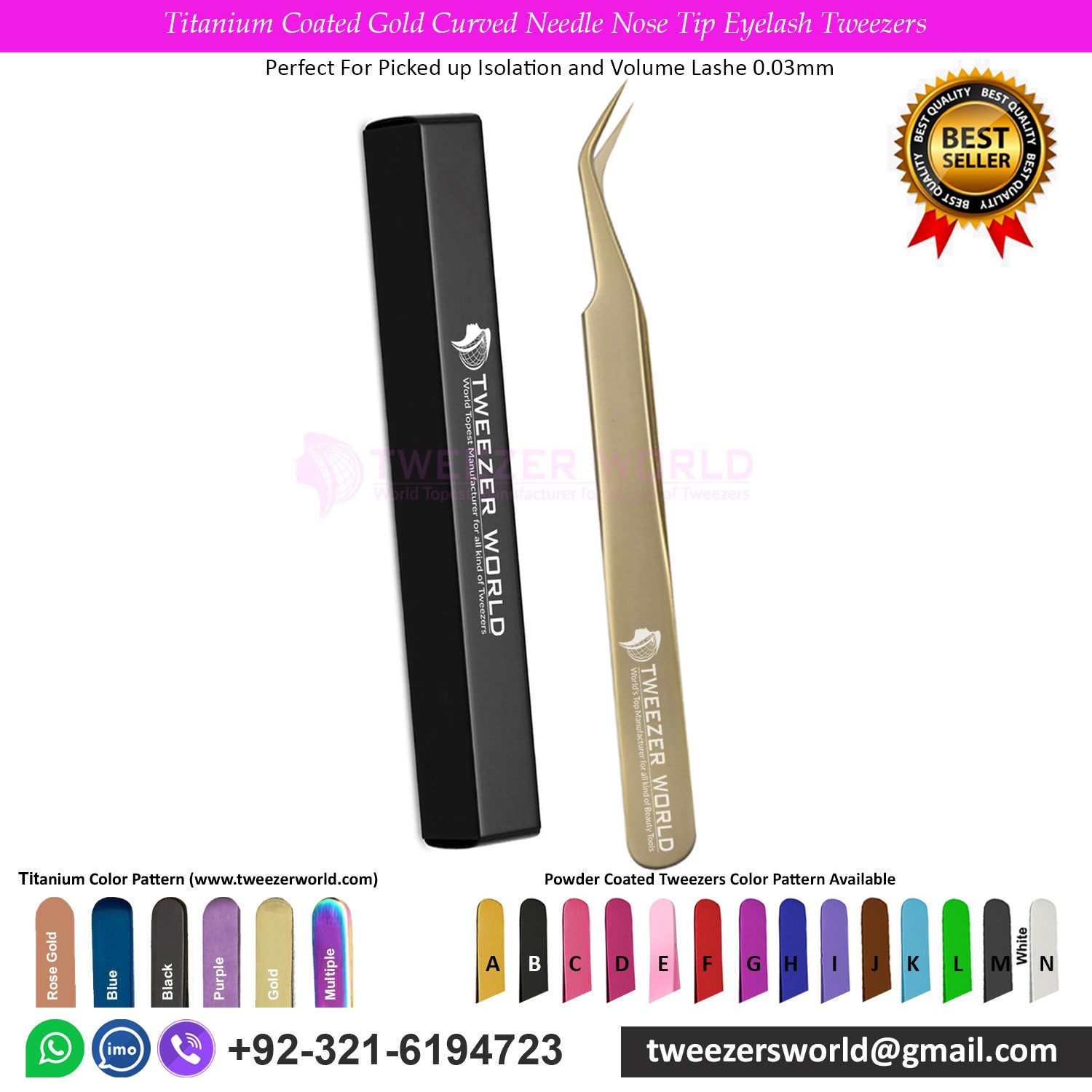 2pcs Titanium Coated Gold Curved &amp; Straight Eyelash TweezersSet