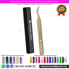 2pcs Titanium Coated Gold Curved &amp; Straight Eyelash TweezersSet