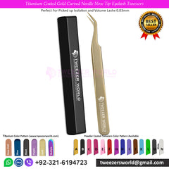 2pcs Titanium Coated Gold Curved &amp; Straight Eyelash TweezersSet