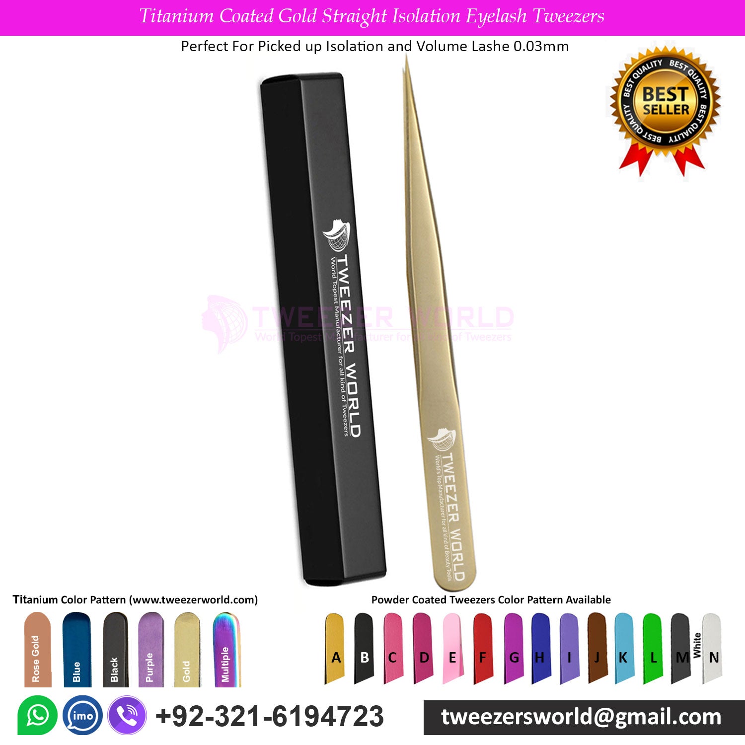 2pcs Titanium Coated Gold Curved &amp; Straight Eyelash TweezersSet