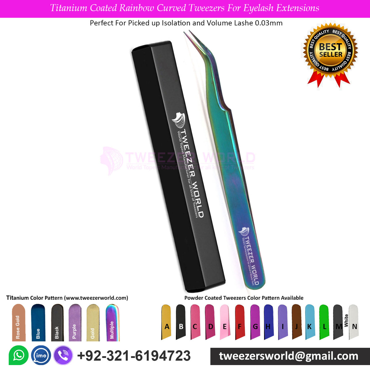 Titanium Coated Rainbow Curved Tweezers For Eyelash Extensions