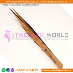 Titanium Coated Rose Gold Eyelash Extension Tweezers Straight Nose Tip