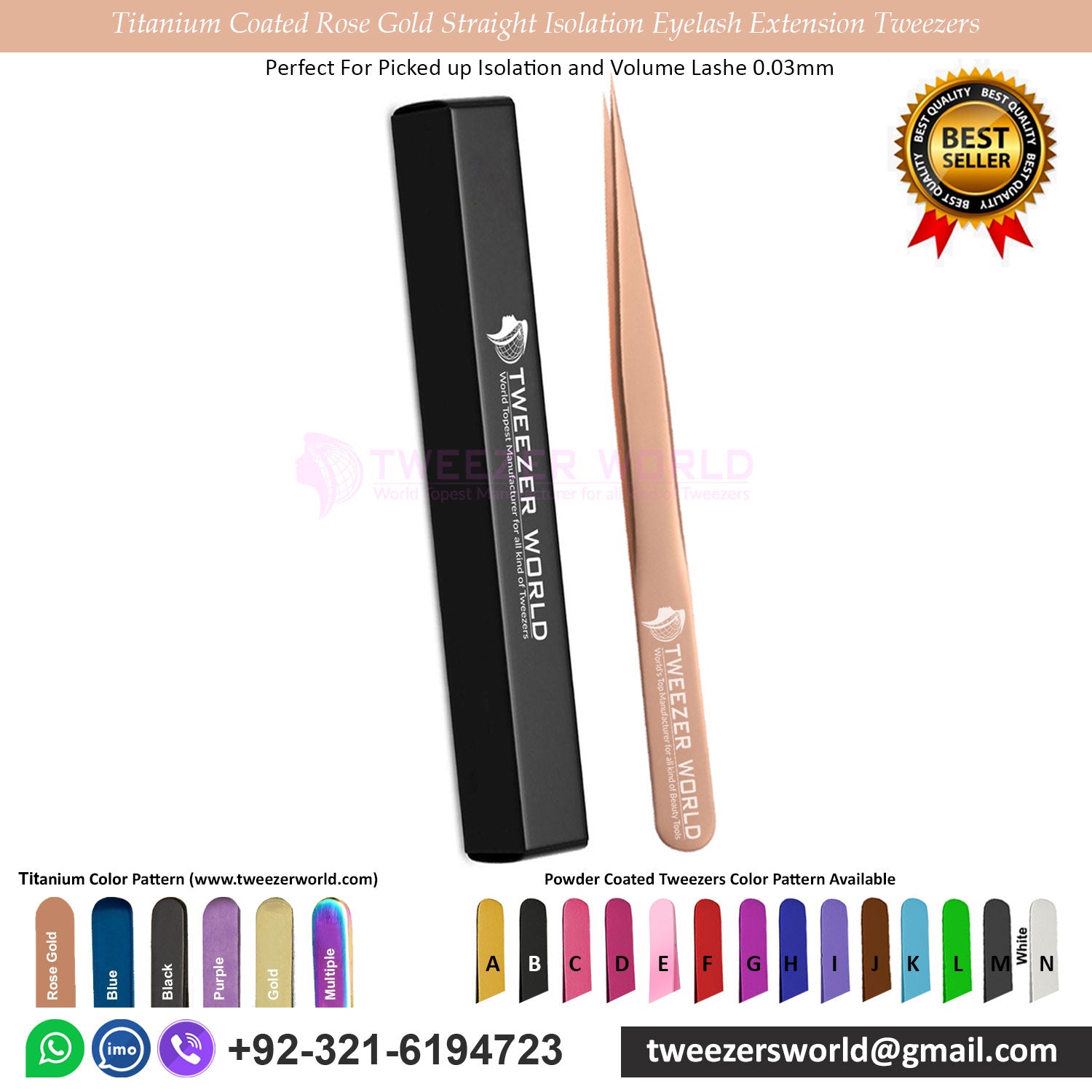 2pcs Titanium Coated Rose Gold Eyelash Extension Tweezers Set