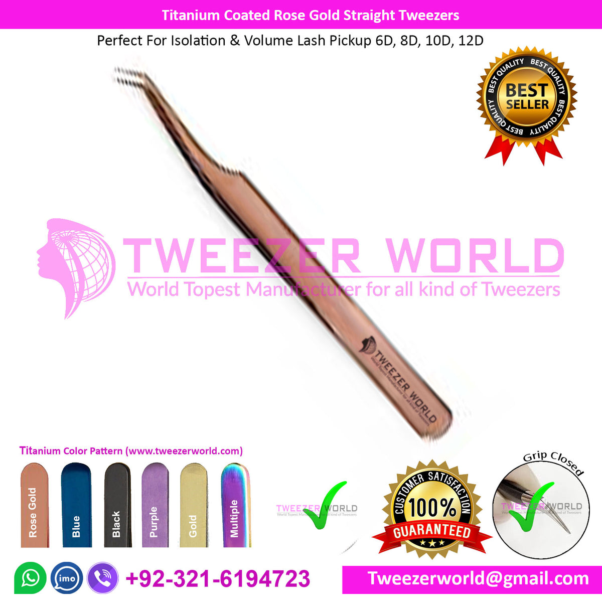 Titanium Coated Rose Gold 45 degree Tweezers