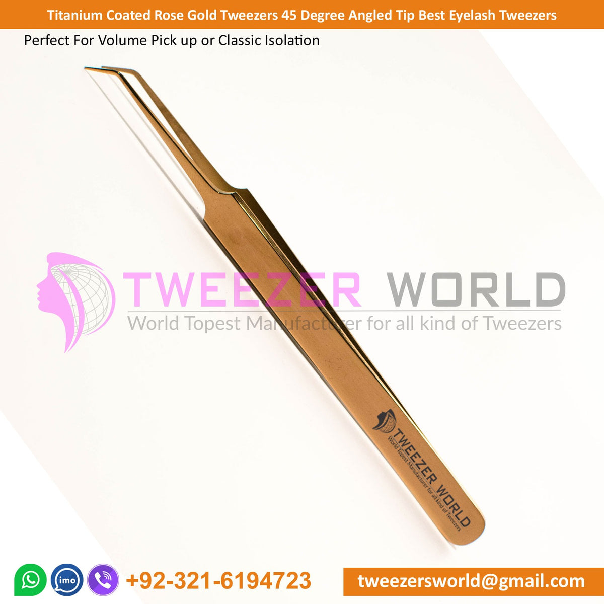 Titanium Coated Rose Gold Tweezers 45 Degree Angled Tip Tweezers