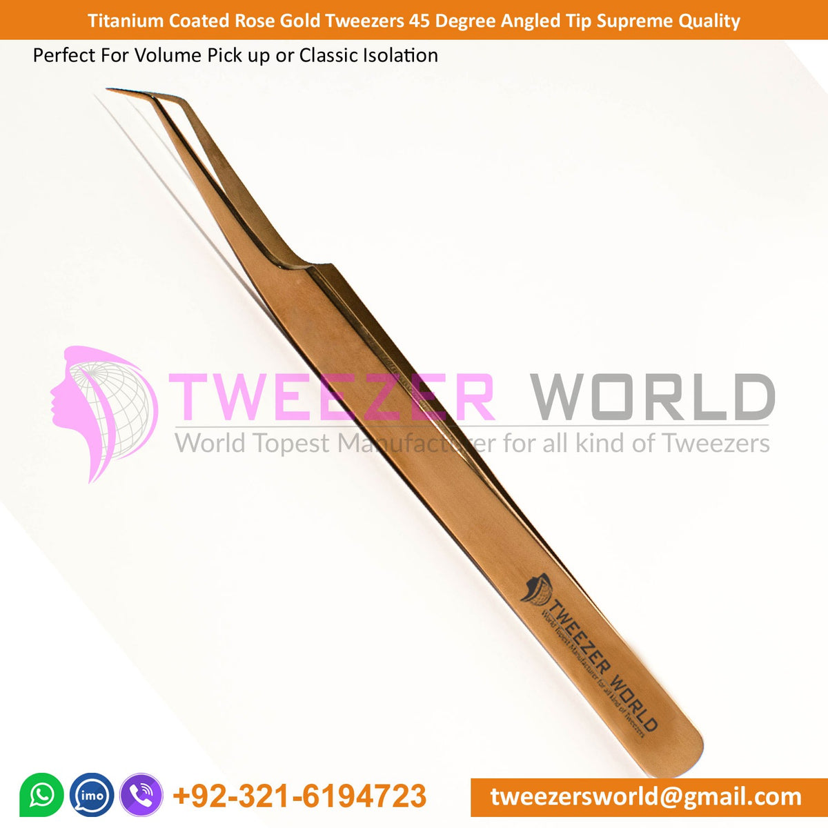 Titanium Coated Rose Gold Tweezers 45 Degree Angled Tip Supreme Quality