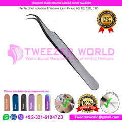 Titanium black plasma coated curve tweezers