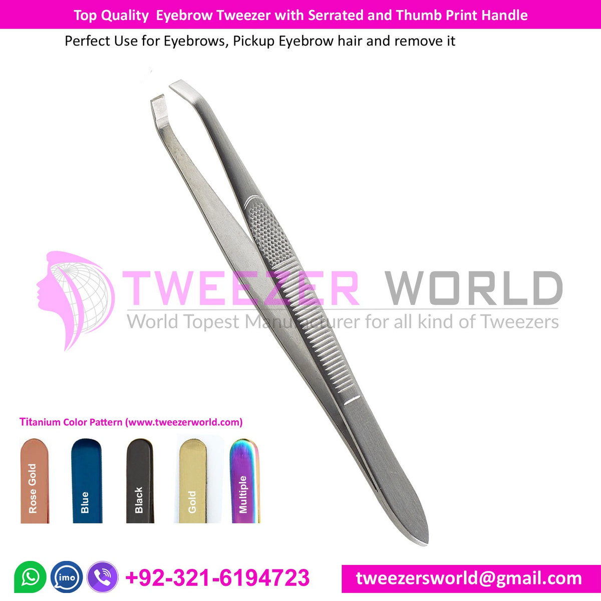 Top Quality Eyebrow Tweezer with Serrated and Thumb Print Handle