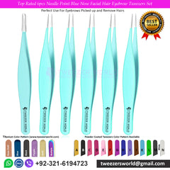 Top Rated 6pcs Needle Point Blue Nose Facial Hair Eyebrow Tweezers Set