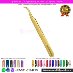 Top Rated VETUS High Quality S-Curved Gold Eyelash Tweezers