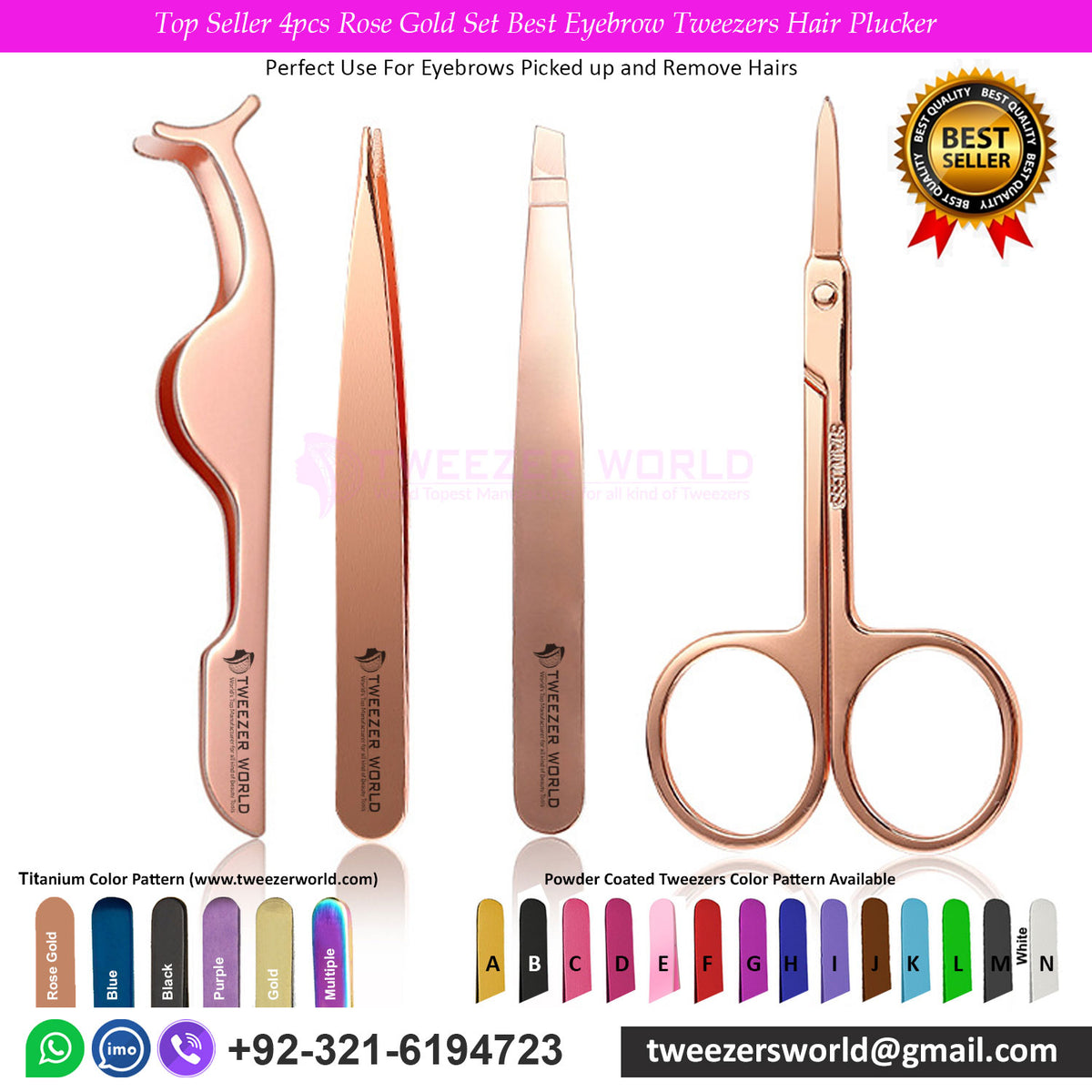 Top Seller 4pcs Rose Gold Set Best Eyebrow Tweezers Hair Plucker