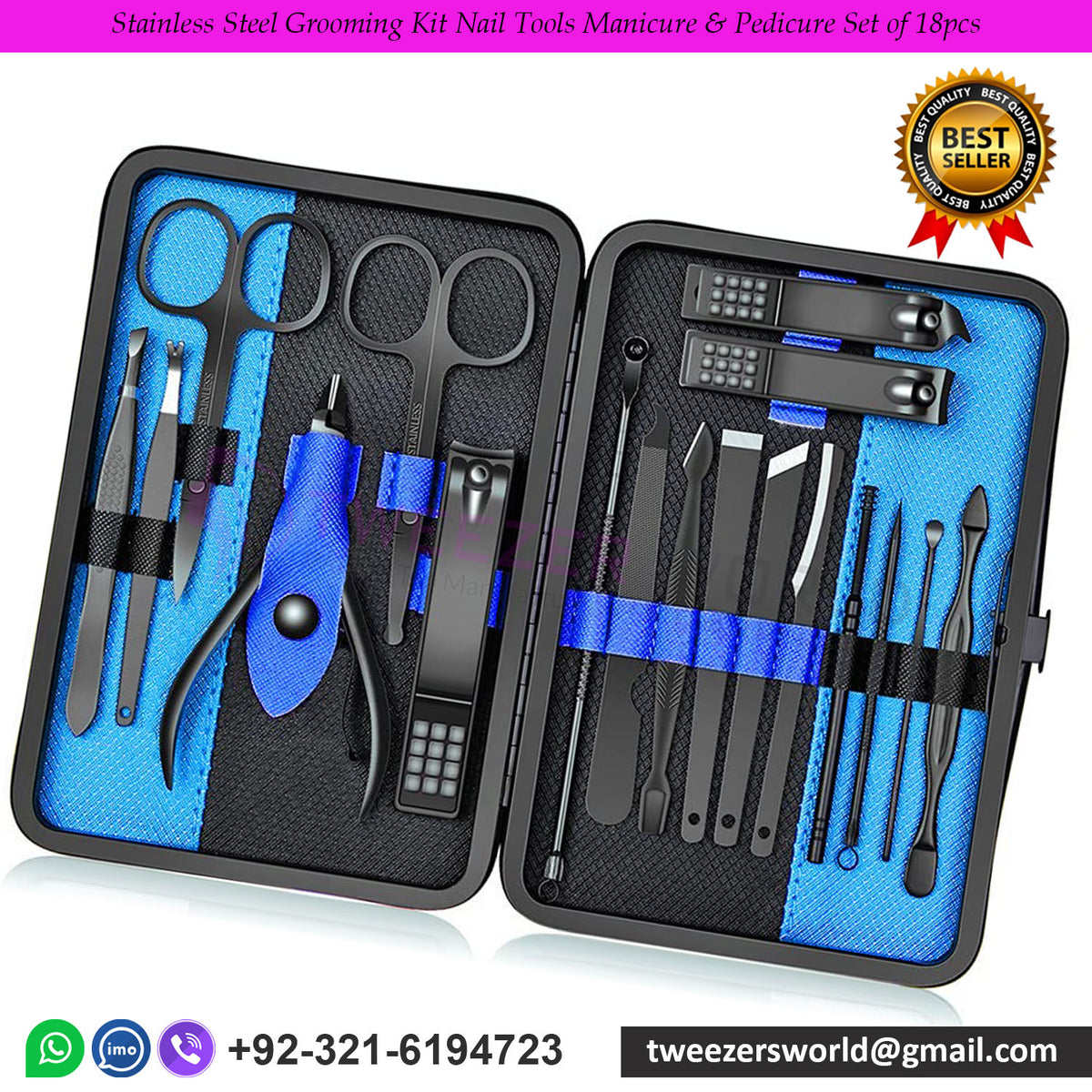 Stainless Steel Grooming Kit Nail Tools Manicure &amp; Pedicure Set of 18pcs