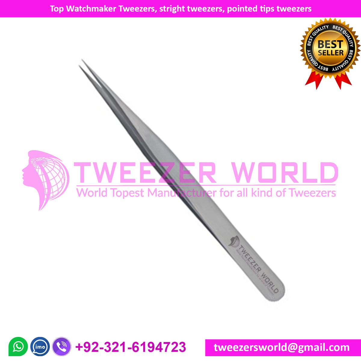 Top Watchmaker Tweezers, straight tweezers, pointed tips tweezers