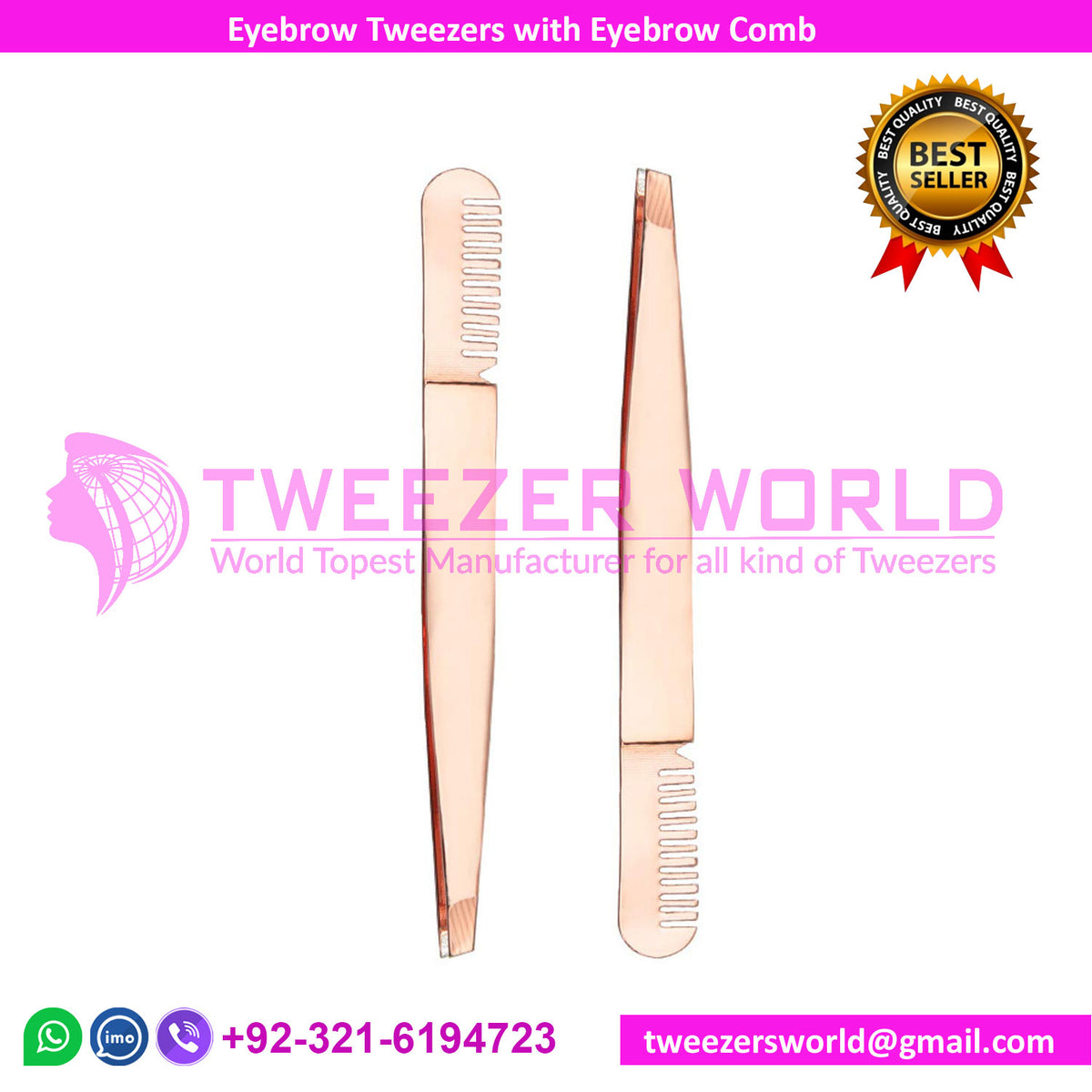 Eyebrow Tweezers with Eyebrow Comb (Rose Gold)