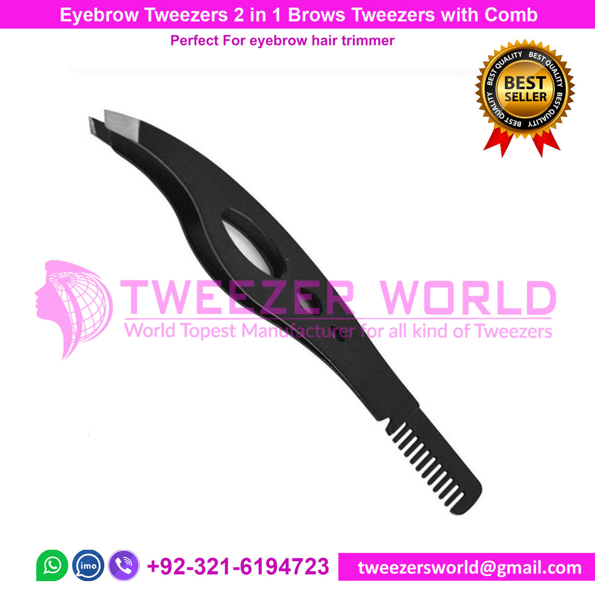 Eyebrow Tweezers 2 in 1 Brows Tweezers with Comb (Black)