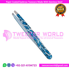 Paper Coated Blue Eyebrow Tweezers With SS Slanted tip