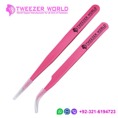 2pcs Pink Straight Curved Tip Tweezers Sets for Eyelash Extensions