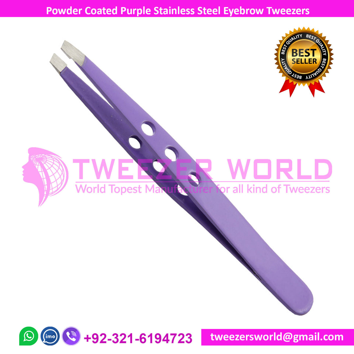 Powder Coated Purple Stainless Steel Eyebrow Tweezers