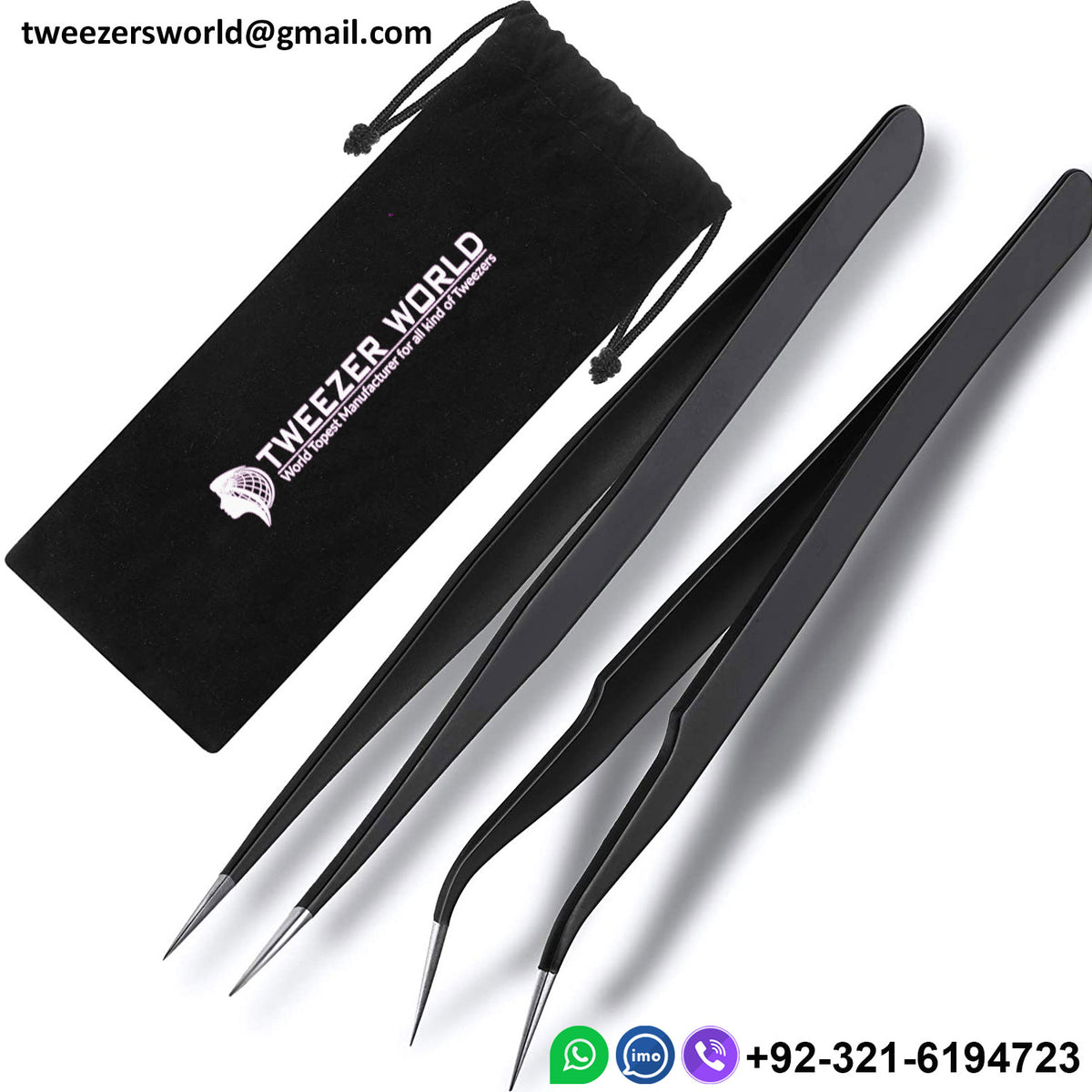 Top quality 2pcs Black Straight Curved Tip Eyelash Tweezers Set