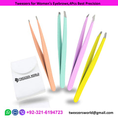 Tweezers for Women's Eyebrows,4Pcs Best Precision tweezer set