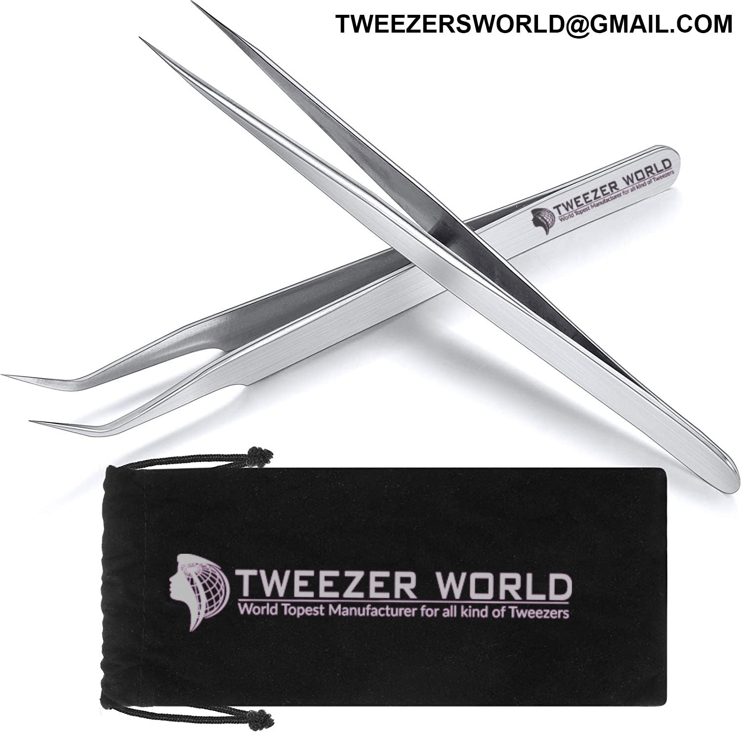 2pcs Straight Curved Tip Tweezers Sets For Eyelash Extensions