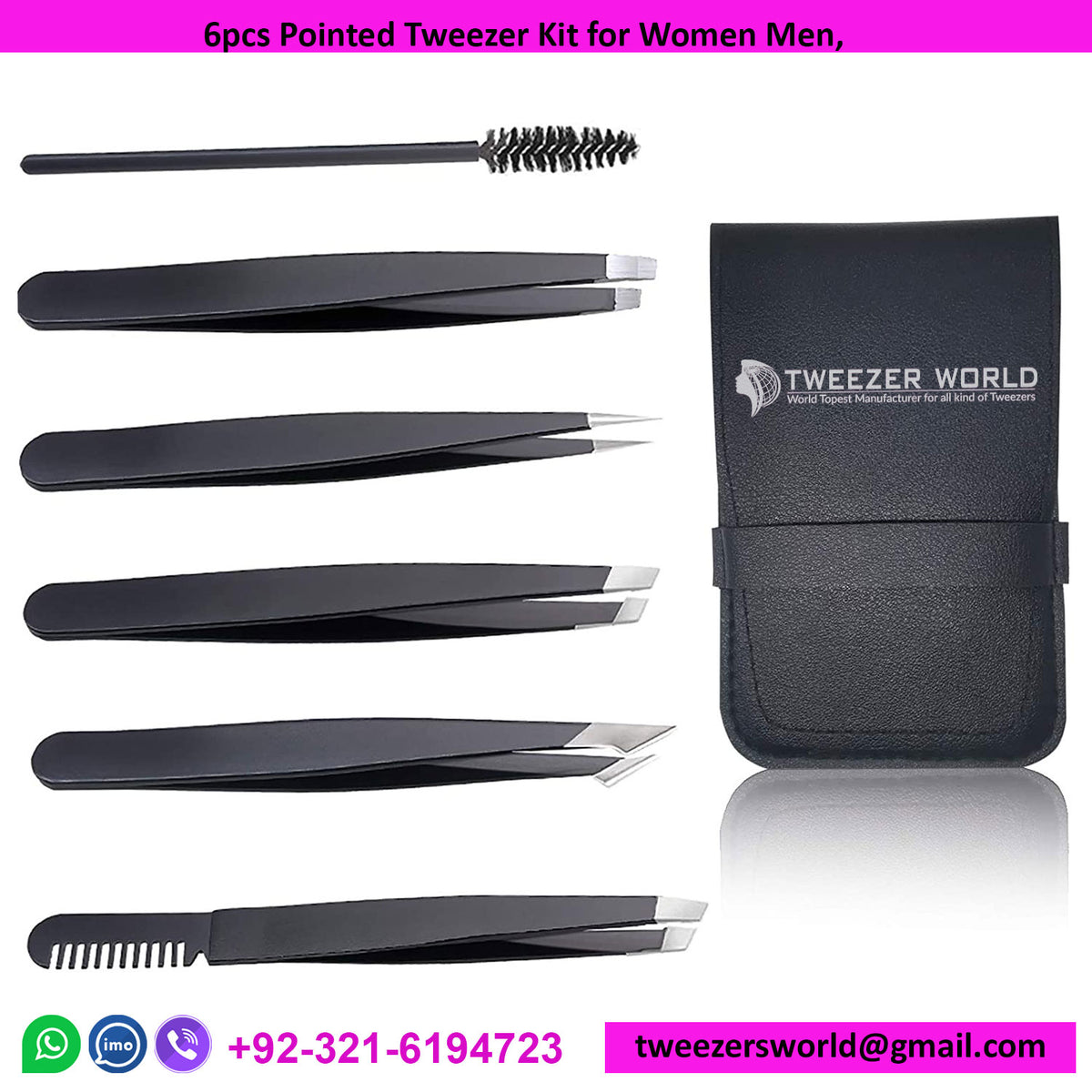 6pcs Pointed Tweezer Kit for Women Men