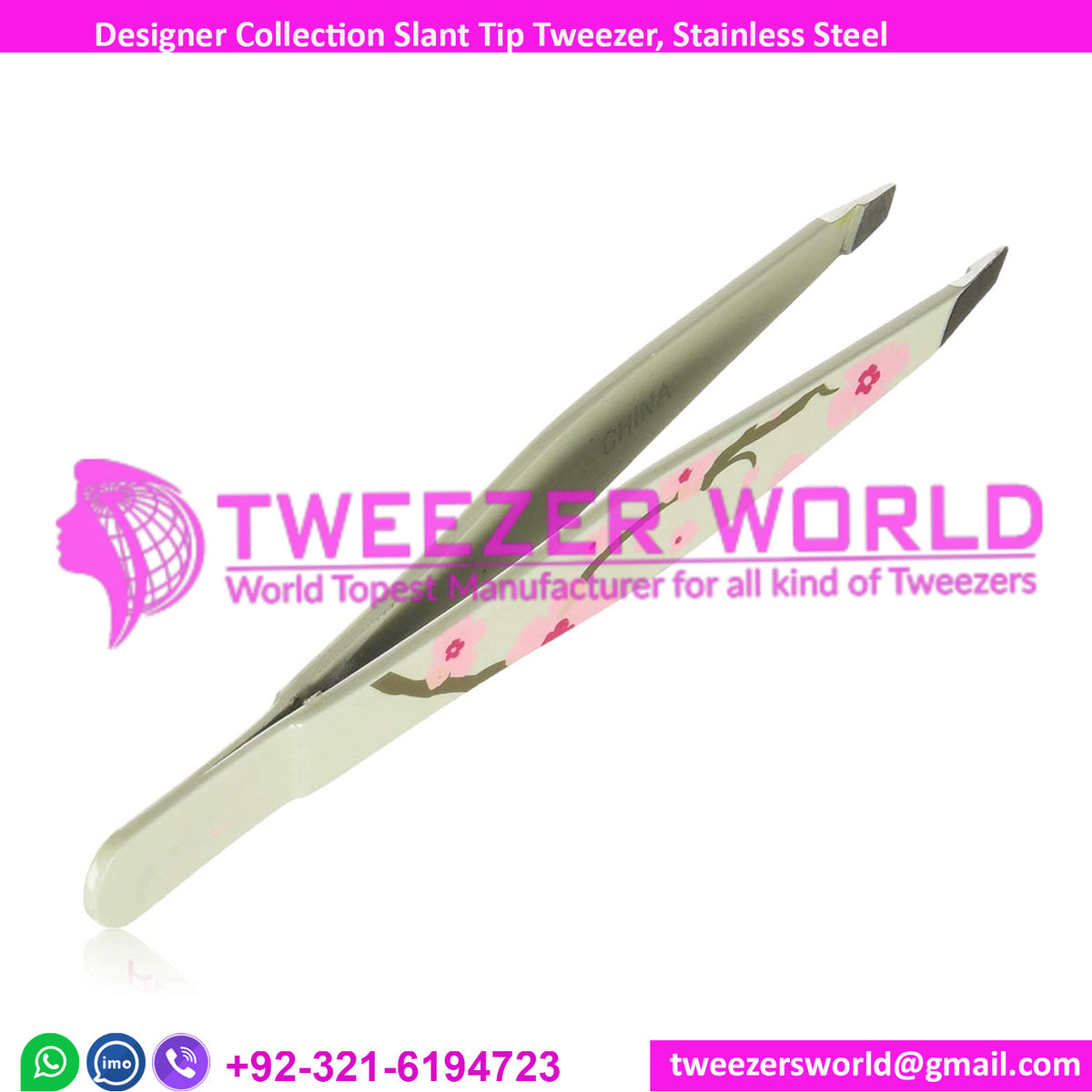 Designer Collection Slant Tip Tweezer, Stainless Steel