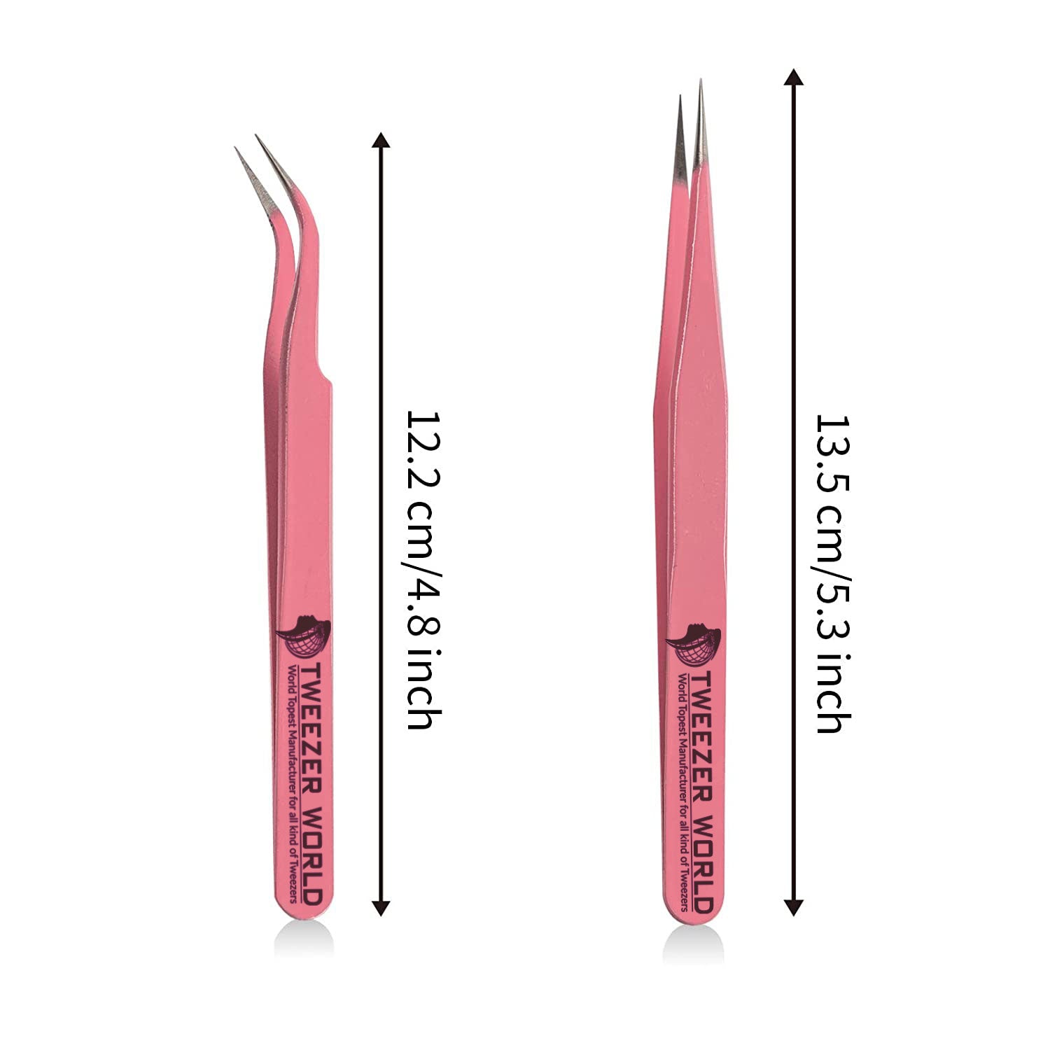 Quality Pink 2pcs Eyelash Volume Tweezers Straight Curved Silver Tip