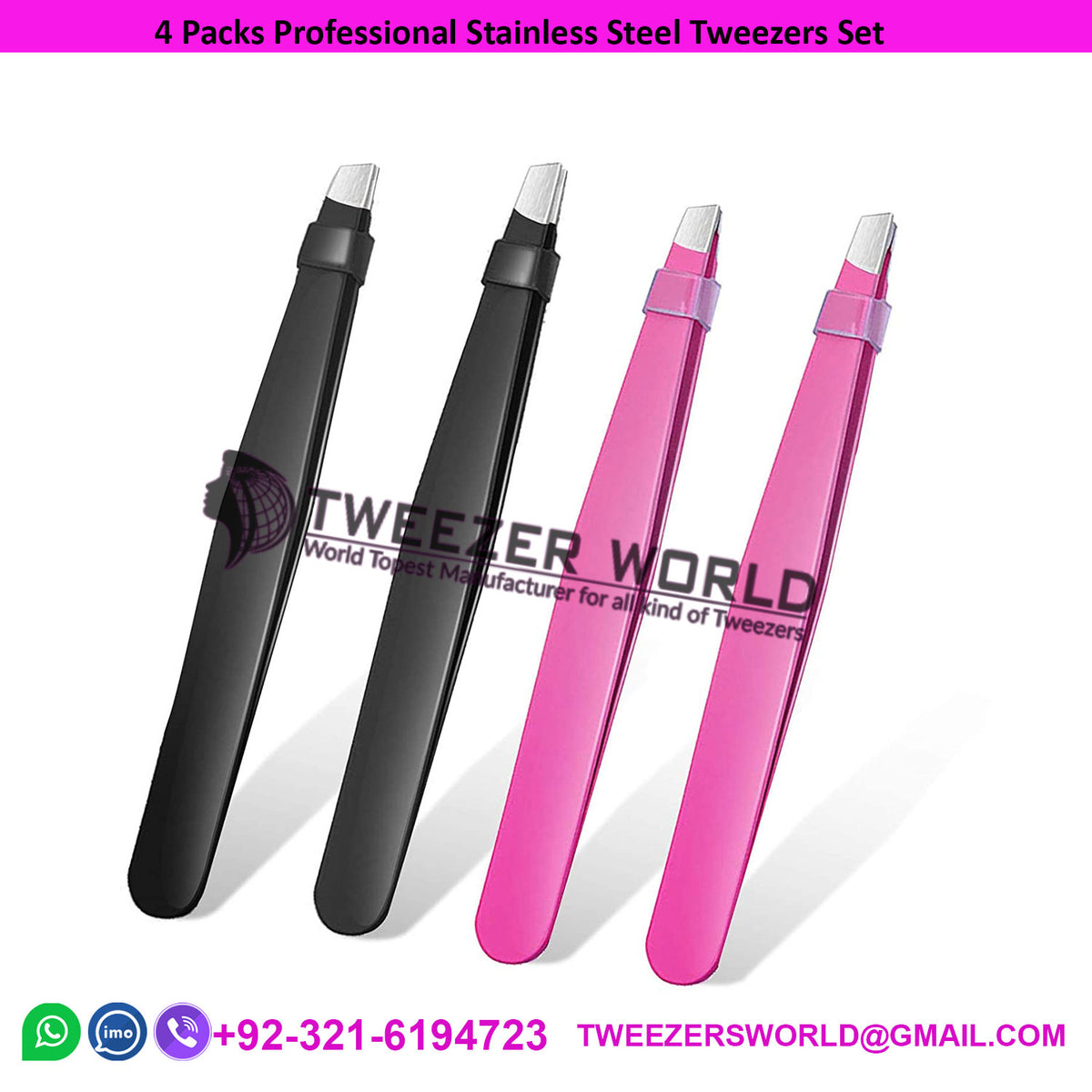 4 Packs Professional Stainless Steel Tweezers Set