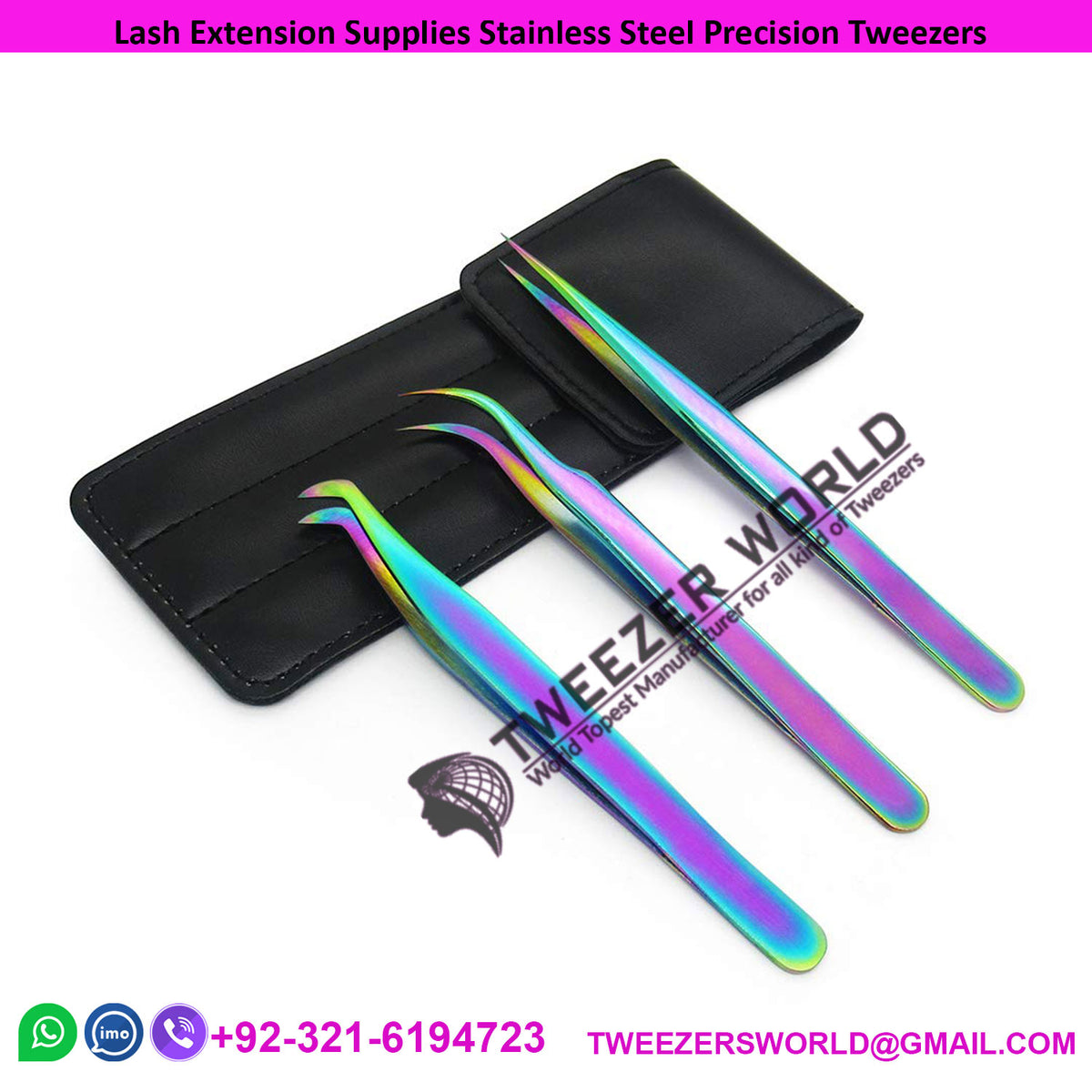 Lash Extension Supplies Stainless Steel Precision Tweezers (3 pcs, Rainbow)