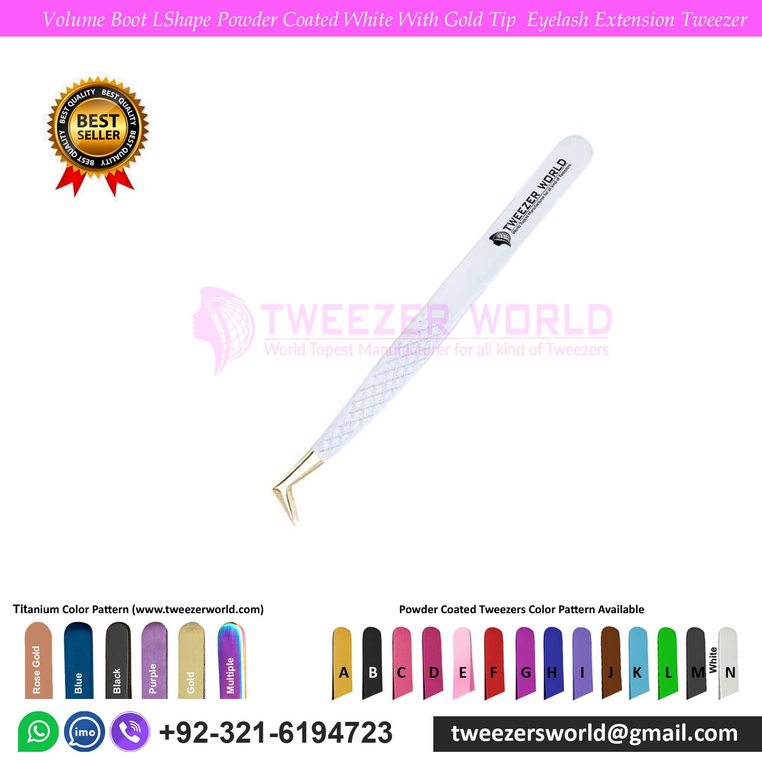 Volume Boot L-Shape Powder Coated White Eyelash Tweezer